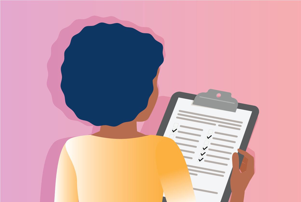 Illustration of healthcare provider reviewing a checklist