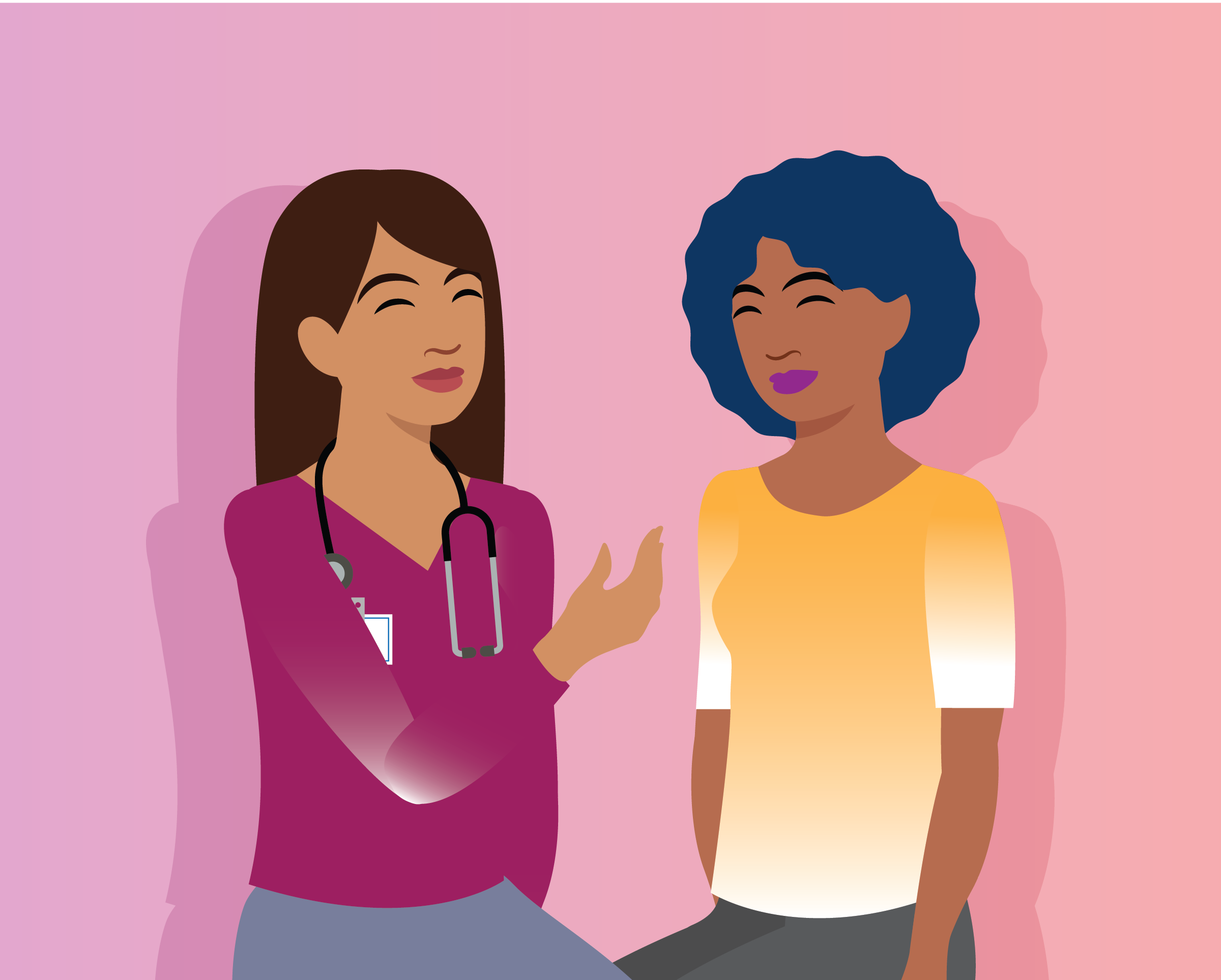Image of healthcare provider with patient smiling